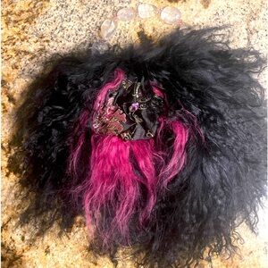 NWT- Custom Made. Genuine Tibetan Lamb with glass stone bead handle